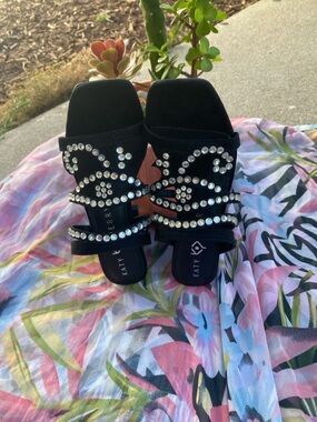Katy Perry Collections Black Crystal-Embellished Slide Mules